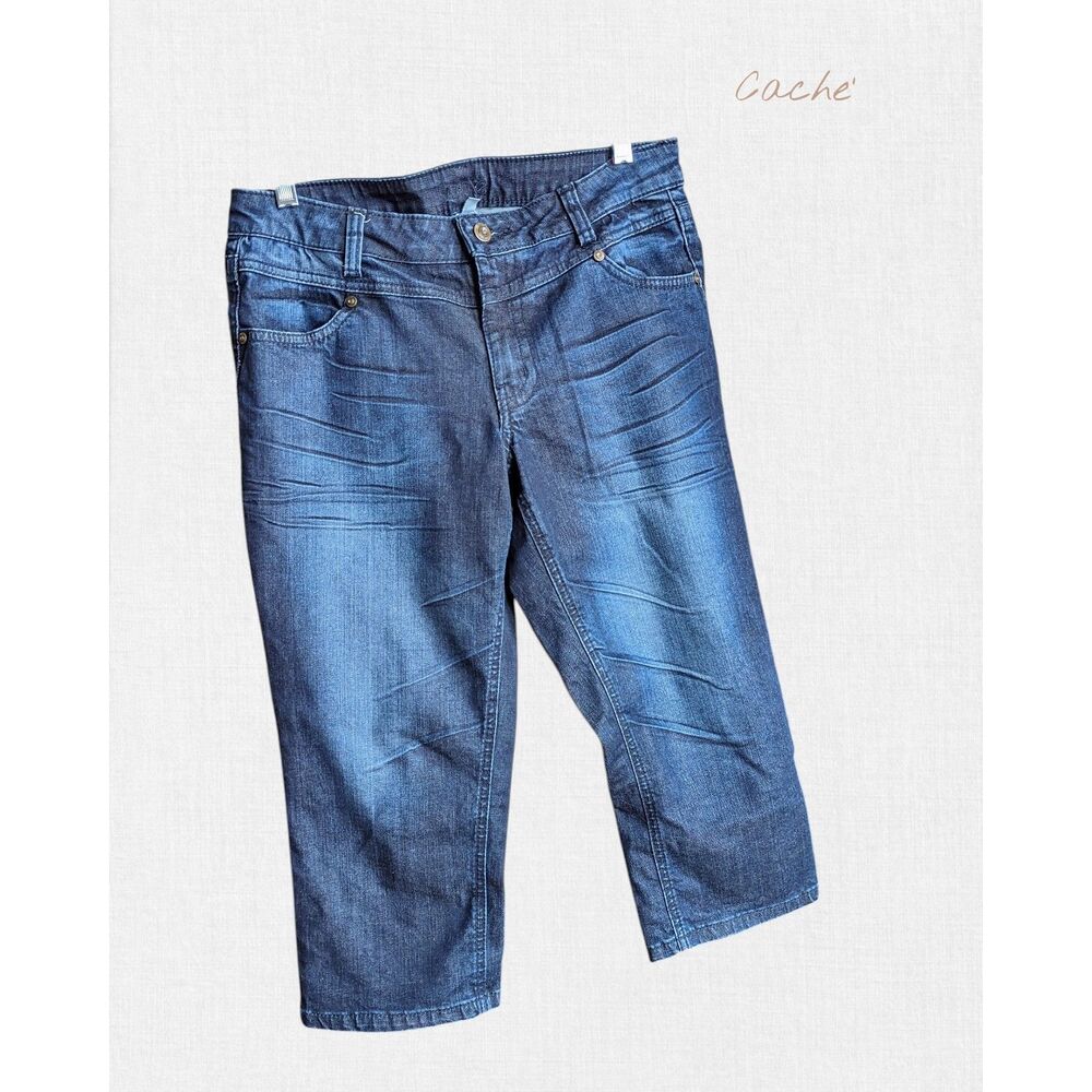Cache Denim Capri Jeans Size 8 Dark Wash Stretch Zipper Hem Cropped